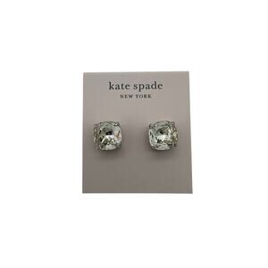 Kate Spade New York Square Stud Earrings Clear Shiny Silver Tone Hardware‎
